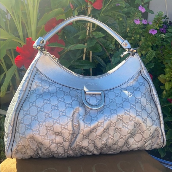 Gucci Guccissima Silver / Gray Monogrammed Hand / Shoulder Bag - Picture 1 of 16